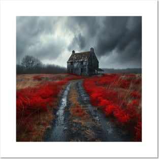 A dark road leads to an old house in the distance Posters and Art